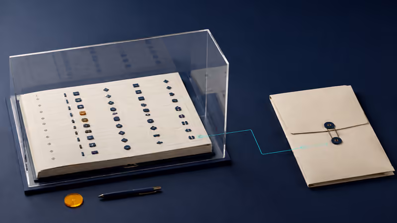 A protected ledger of abstract event tokens links to a closed document envelope without exposing its contents.